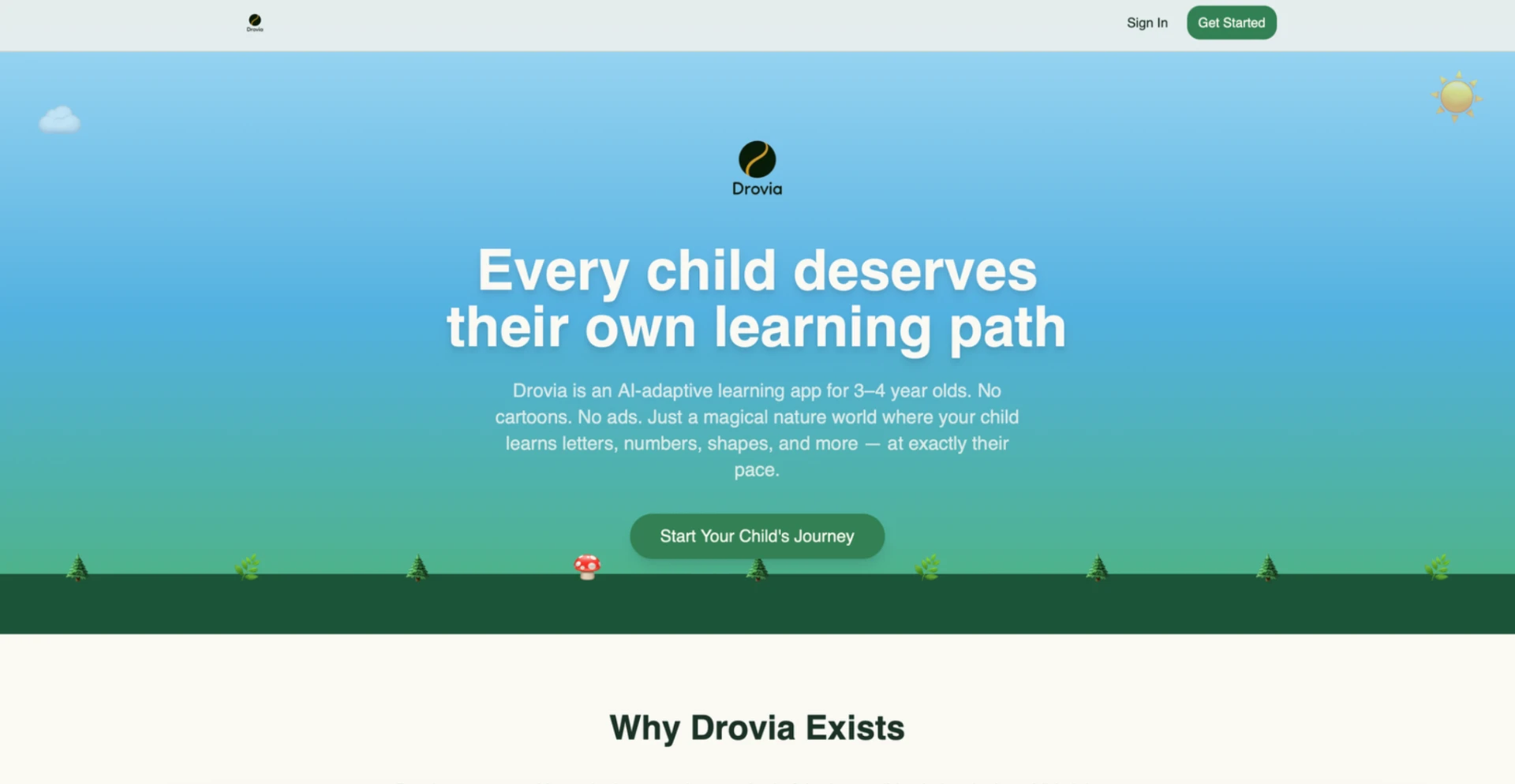 Drovia Learn website homepage